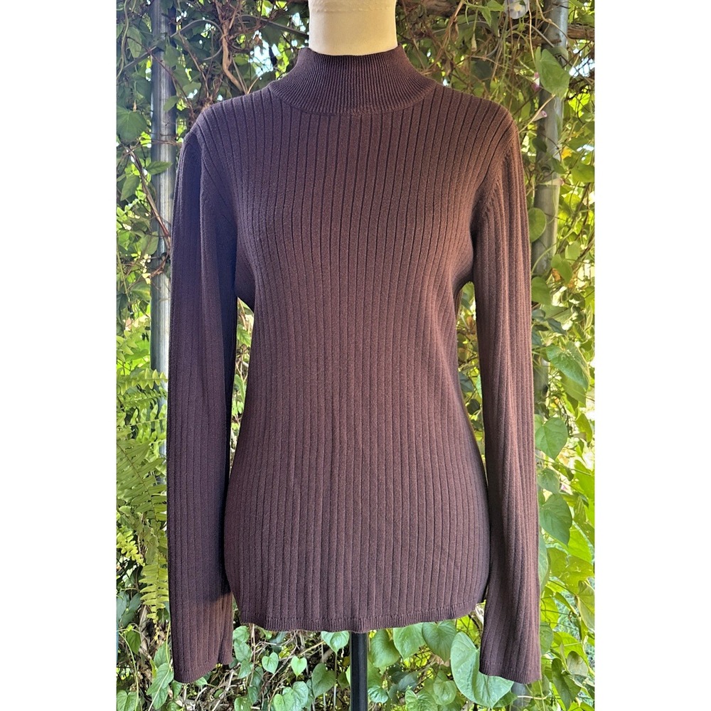 Vintage 90's Worthington Brown Ribbed Mock Neck Woman's Pullover Sweater Fits Sm